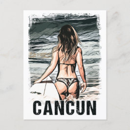 Vintage Cancun Mexico Surfer Girl på stranden Vykort