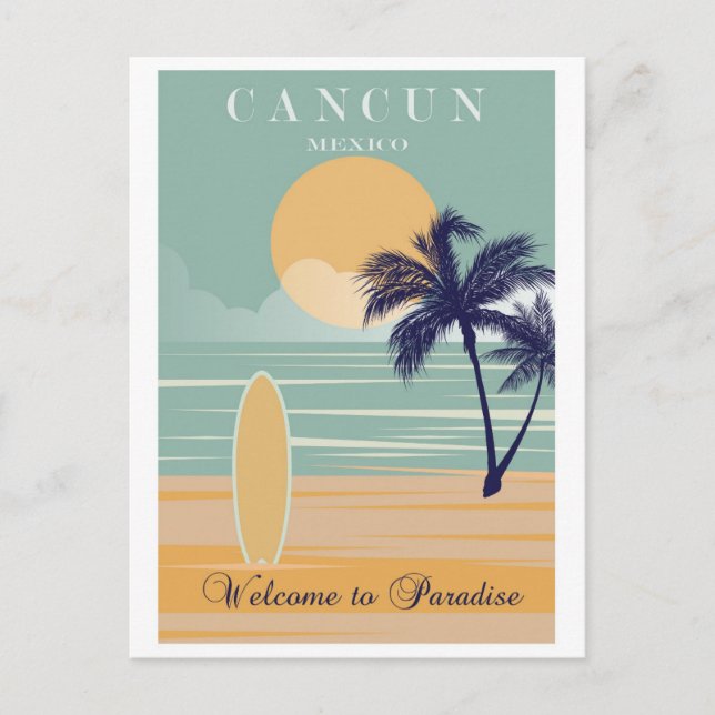 Vintage Cancun Mexico Tropical Beach Travel Vykort (Framsida)