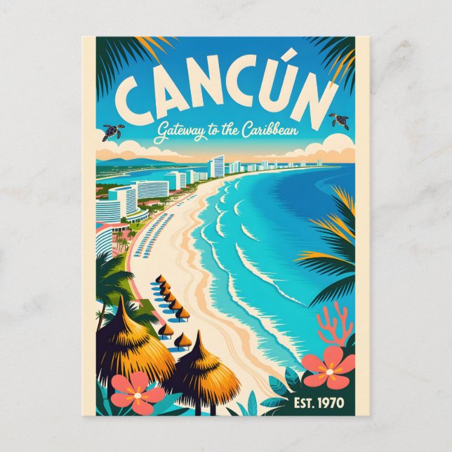 Vintage Cancún Mexiko Gateway till Karibien  Vykort (Framsida)