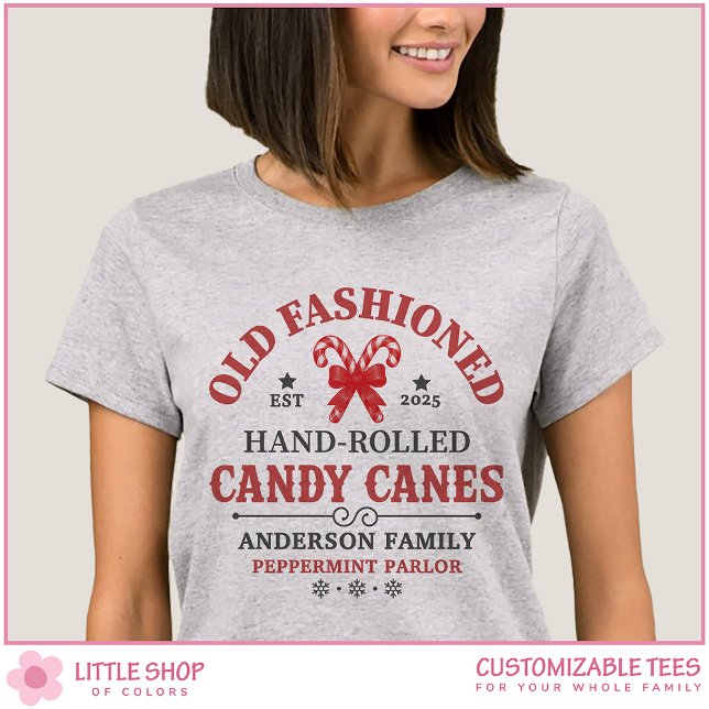 Vintage Candy Cane Customizable Family Christmas T Shirt (Skapare uppladdad)