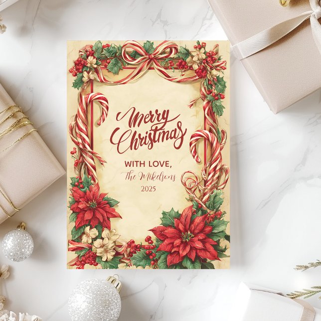 Vintage Candy cane jul Julkort (Skapare uppladdad)