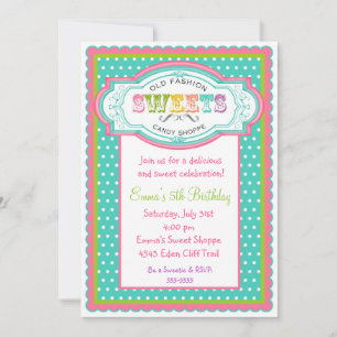 Vintage Candy Parlor Birthday Inbjudningar