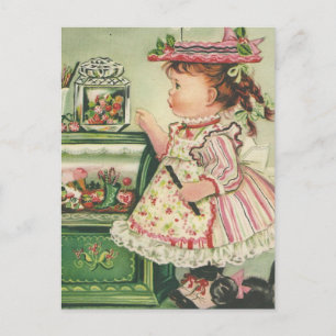Vintage Candy Shop Girl Card Vykort