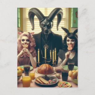 Vintage Candy Supper Occult Baphomet Vykort