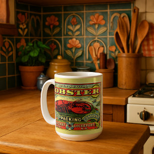 Vintage Canned Nova Scotia Lobster Label Kaffemugg