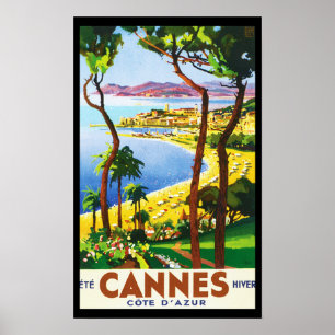 Vintage Cannes Cote D'Azur Fransk Travel Poster