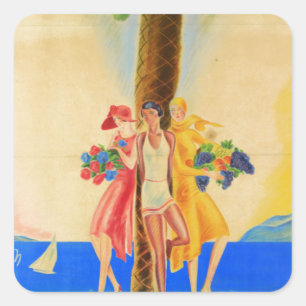 Vintage Cannes Fransk Travel Fyrkantigt Klistermärke
