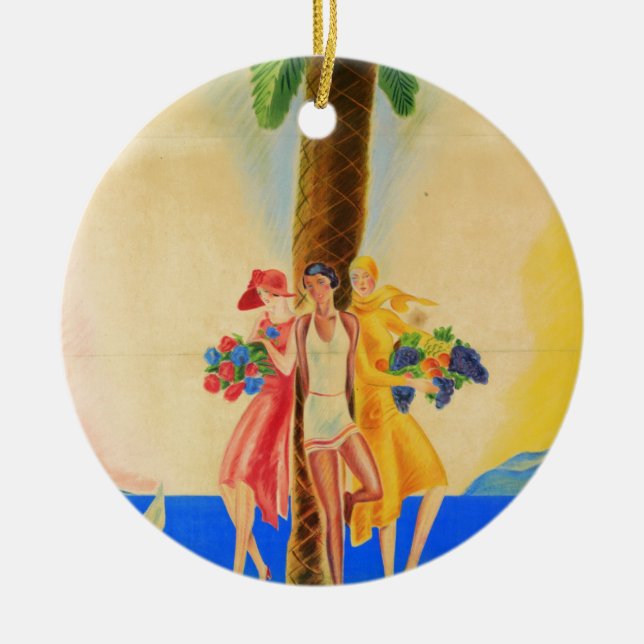 Vintage Cannes Fransk Travel Julgransprydnad Keramik (Framsidan)