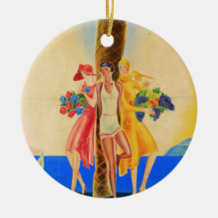 Vintage Cannes Fransk Travel Julgransprydnad Keramik