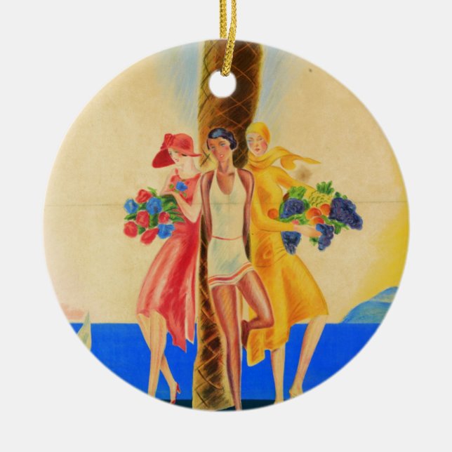 Vintage Cannes Fransk Travel Julgransprydnad Keramik (Framsidan)