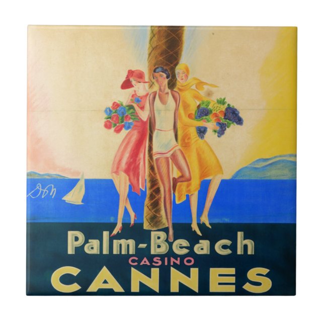 Vintage Cannes Fransk Travel Kakelplatta (Framsidan)