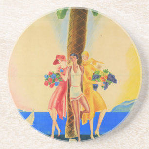 Vintage Cannes Fransk Travel Underlägg Sandsten