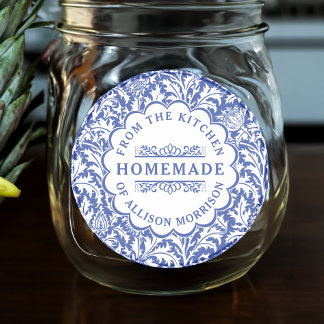 Vintage Canning Labels William Morris Blue White Runt Klistermärke