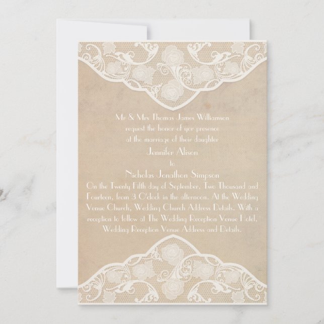 Vintage Canvas och Snöre Stil bröllopsinbjudan Inbjudningar (Framsida)