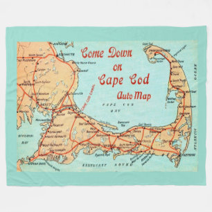 Vintage Cape Cod Kart Postkort Stor Kasta Fleecefilt