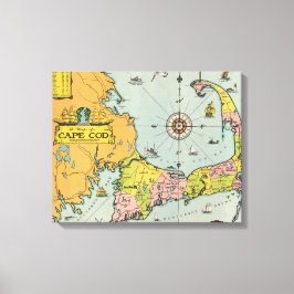 Vintage Cape Cod Karta Canvastryck