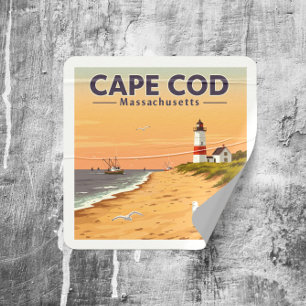 Vintage Cape Cod Massachusetts Fyrkantigt Klistermärke