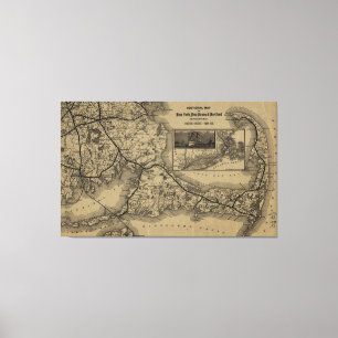 Vintage Cape Cod Railroad Karta (1893) Canvastryck