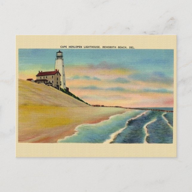 Vintage Cape Henlopen Lighthouse Rehotwo Postcard Vykort (Framsida)