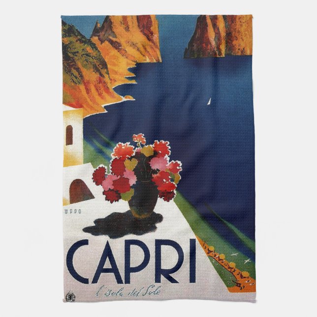 Vintage Capri Italien Travel Kökshandduk (Vertikal)
