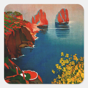 Vintage Capri L'Isola del Sole Italien Fyrkantigt Klistermärke
