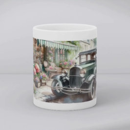 Vintage Car and Charming Flower Shop Watercolor Mugg