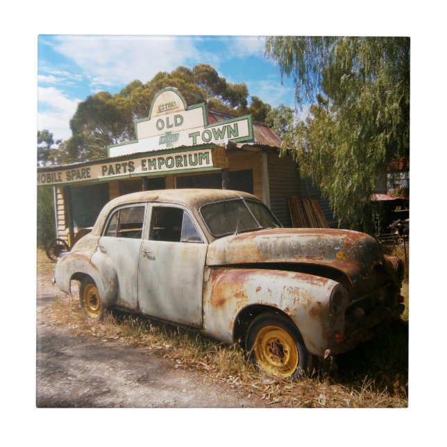 Vintage Car And Garage, Ceramic Tile Kakelplatta (Framsidan)