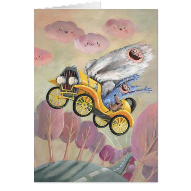 Vintage car med monster hälsningskort (Framsidan)