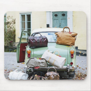 Vintage car med raddabagage musmatta