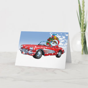 Vintage car Santa Helgkort