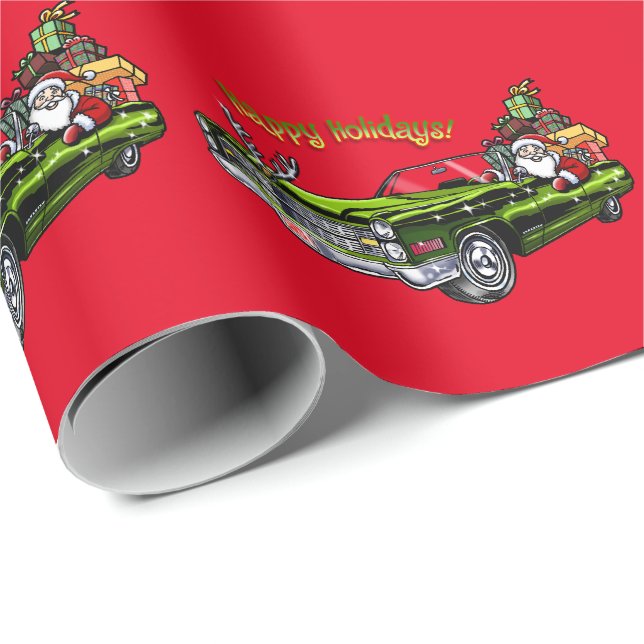 Vintage car Santa Presentpapper (Rullad Hörn)