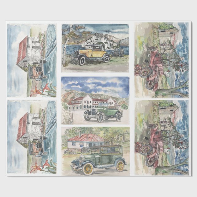 Vintage Car Scenes Presentpapper (Platt)