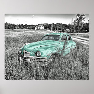 vintage car som överges i affisch för