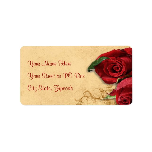Vintage Caramel Brown & Ro Adressetikett (Framsidan)