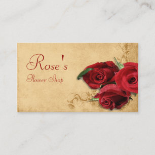 Vintage Caramel Brown & Ro Florist Visitkort