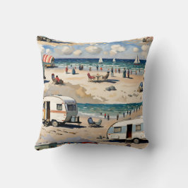 Vintage Caravan på stranden Kudde