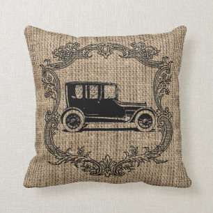 Vintage carBurlap Kudde