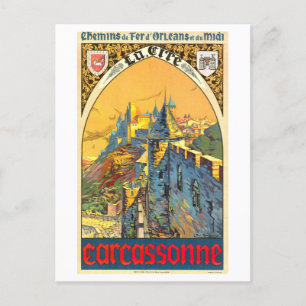 Vintage Carcassonne Travel Poster Vykort
