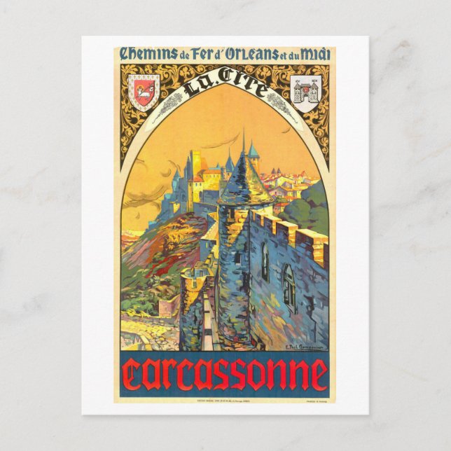 Vintage Carcassonne Travel Poster Vykort (Framsida)