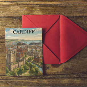 Vintage Cardiff Wales Storbritannien Stadsvy Resa Vykort