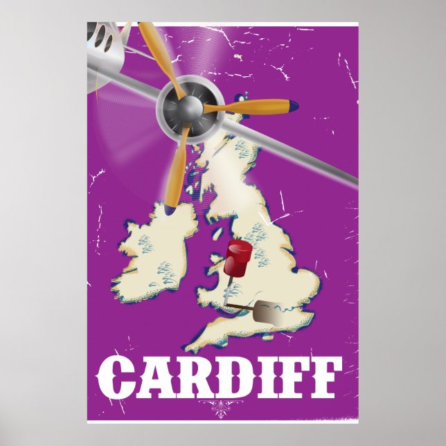 Vintage Cardiff Wales Travel Poster (Framsidan)