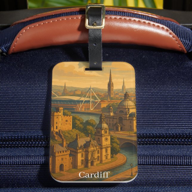 Vintage Cardiff Wales UK Retro Art Bagagebricka (Framsida Insitu 2)