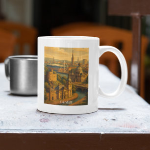 Vintage Cardiff Wales UK Retro Art Kaffemugg