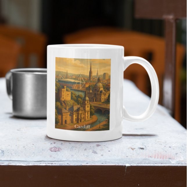 Vintage Cardiff Wales UK Retro Art Kaffemugg (Vintage Cardiff Wales UK Retro Art Coffee Mug)