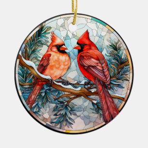 Vintage Cardinals Stain Glass-jul Julgransprydnad Keramik