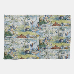 Vintage Carl Larsson Cray-fiske med familjen Kökshandduk
