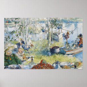 Vintage Carl Larsson Cray-fiske med familjen Poster