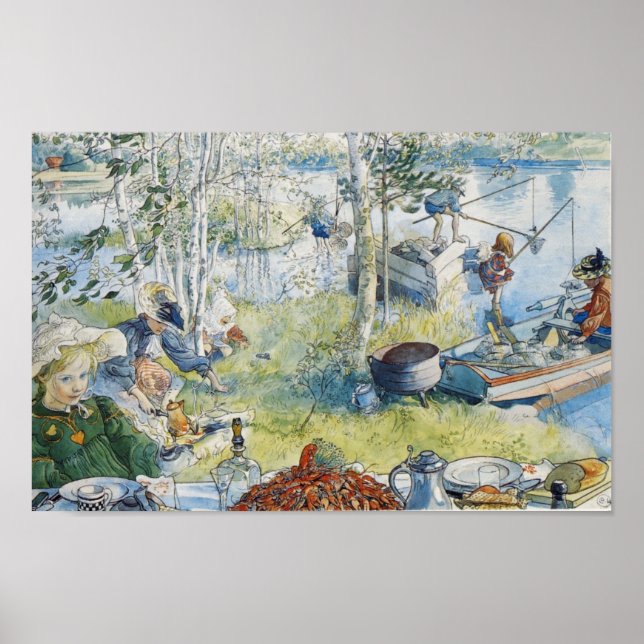 Vintage Carl Larsson Cray-fiske med familjen Poster (Framsidan)