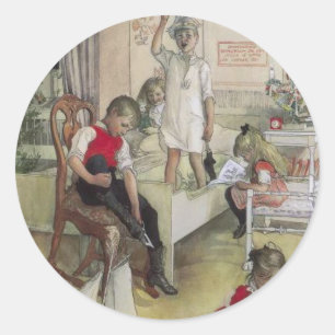 Vintage Carl Larsson Julmorgon 1894 Runt Klistermärke