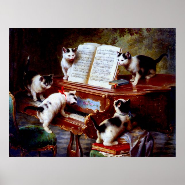 Vintage Carl Reichert Kittens Playing Piano Poster (Framsidan)
